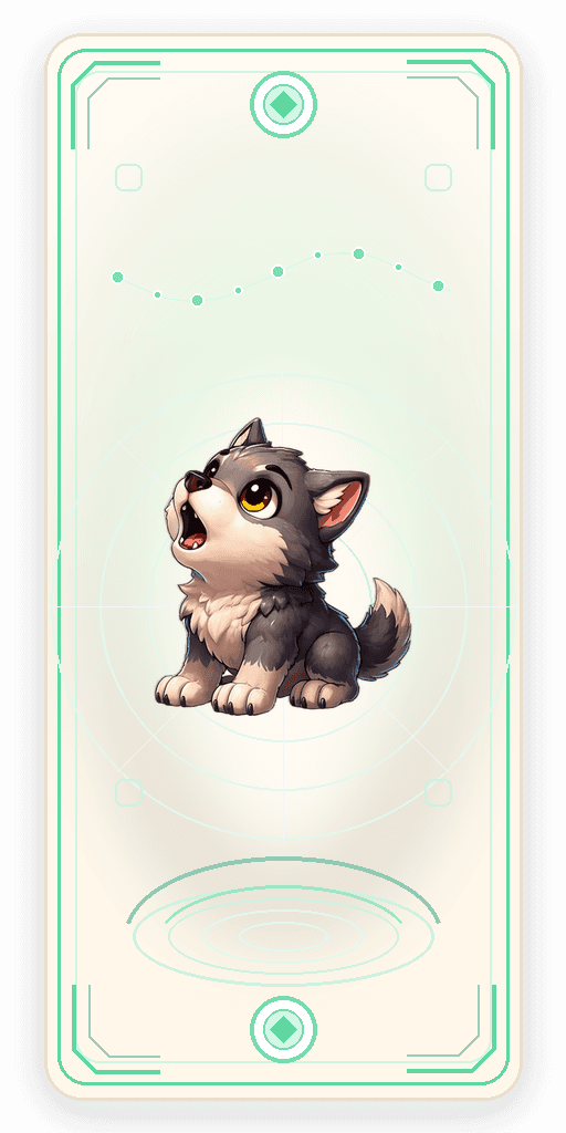 A baby wolf pup howling on a collectible card