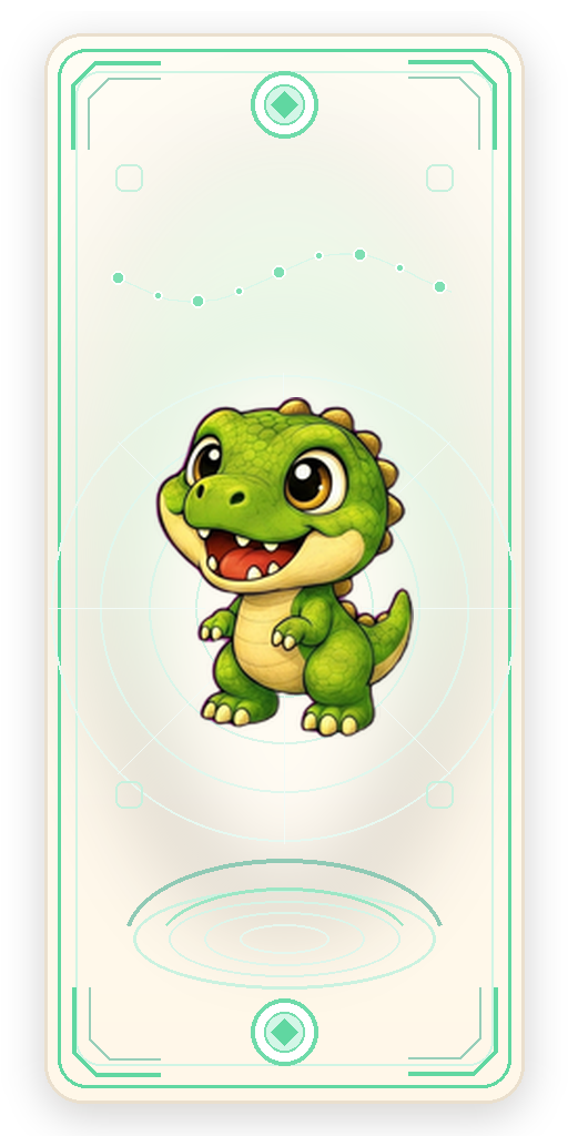 The baby T-Rex stage on a collectible TokeyPal card