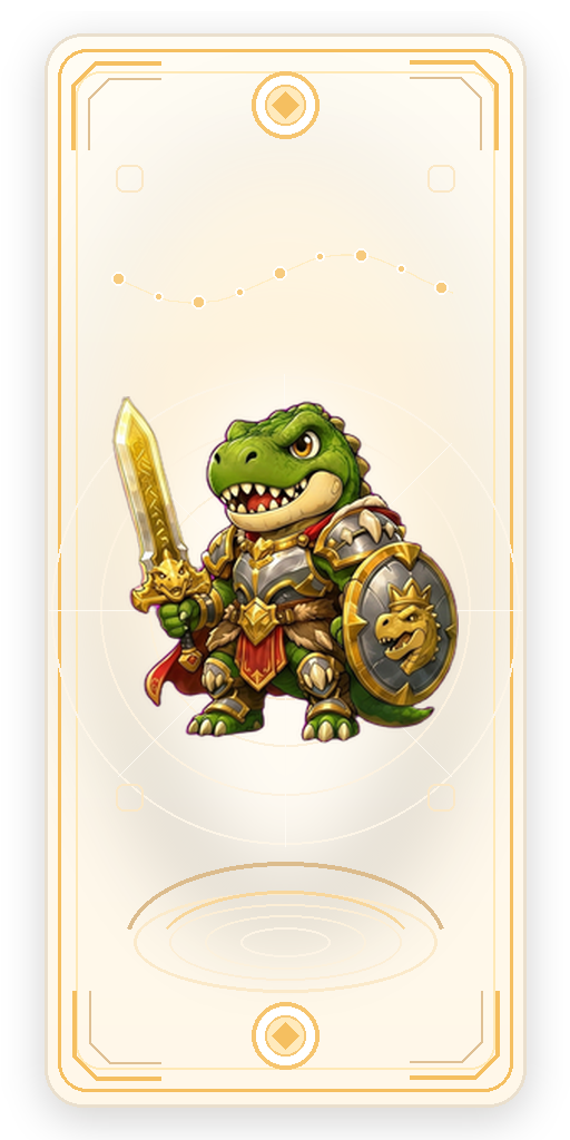 The warrior T-Rex stage on a collectible TokeyPal card